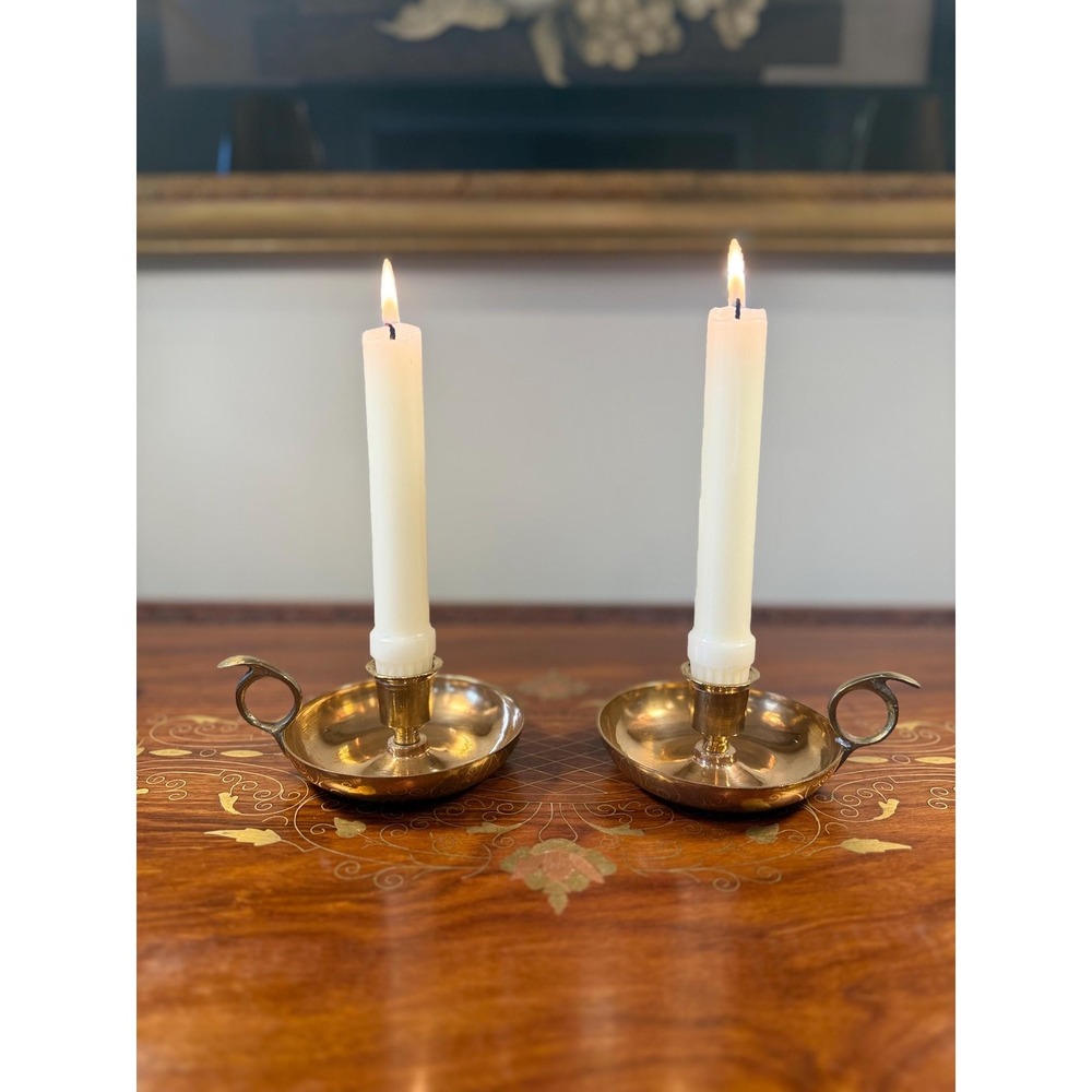 Vintage Brass Chamberstick Candle Holders Pair